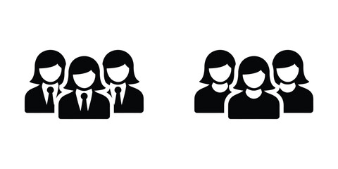 Professional Women Team Icons: Business, Corporate, Teamwork, Leadership, Simple, Bold, Black and White Vector Graphics