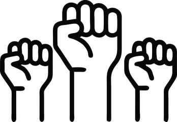 Vector art of three clenched fists raised in the air, symbolizing power, protest, and unity
