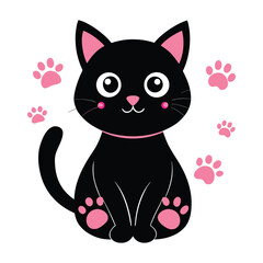Cute cartoon kitten illustration with a heart, perfect for funny pet valentine art