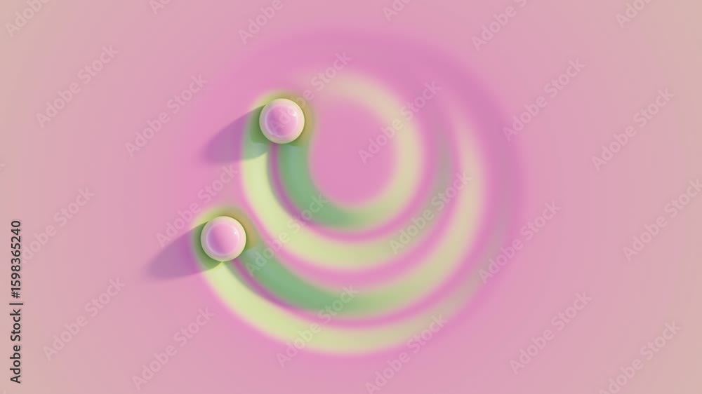 Poster seamless 3d animation loop featuring pink spheres circling on a soft pink surface, creating delicate