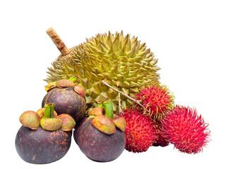 Assorted Exotic Fruits: Durian, Mangosteen, and Rambutan Still Life (Transaprent)
