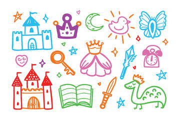 Whimsical Sketchbook: A vibrant array of playful and delightful doodles, capturing the essence of childhood and imagination, a story-book theme.