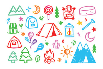 Camping Doodle: Playful doodles of camping gear and nature elements come together, perfect for conveying a sense of outdoor adventure and creative flair.