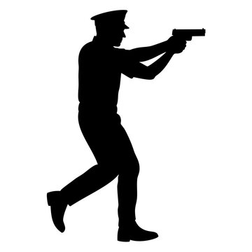 black silhouette police officer aiming gun clip art preview
