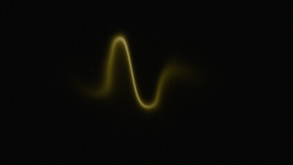Yellow gold black abstract background. Glowing neon light line. Bright flash shiny luminous trail. Wave curve sine waveform. Futuristic minimal dark.