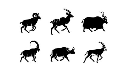 Fototapeta premium A collection of animal silhouettes in various poses. This illustration captures the essence of different wildlife species in simple, yet striking, forms. 