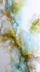 Abstract Watercolor Painting With Teal And Gold Accents