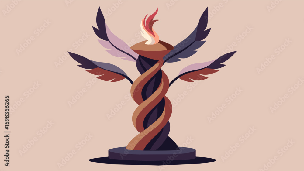 Poster an abstract sculpture made of twisted branches and feathers representing the dreamers inner conflict