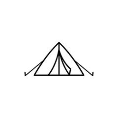 Minimalist black line icon of a lightweight tent with two poles and open door flap