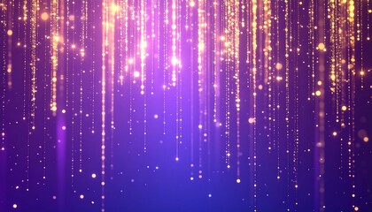 Golden sparkles cascade down a purple background