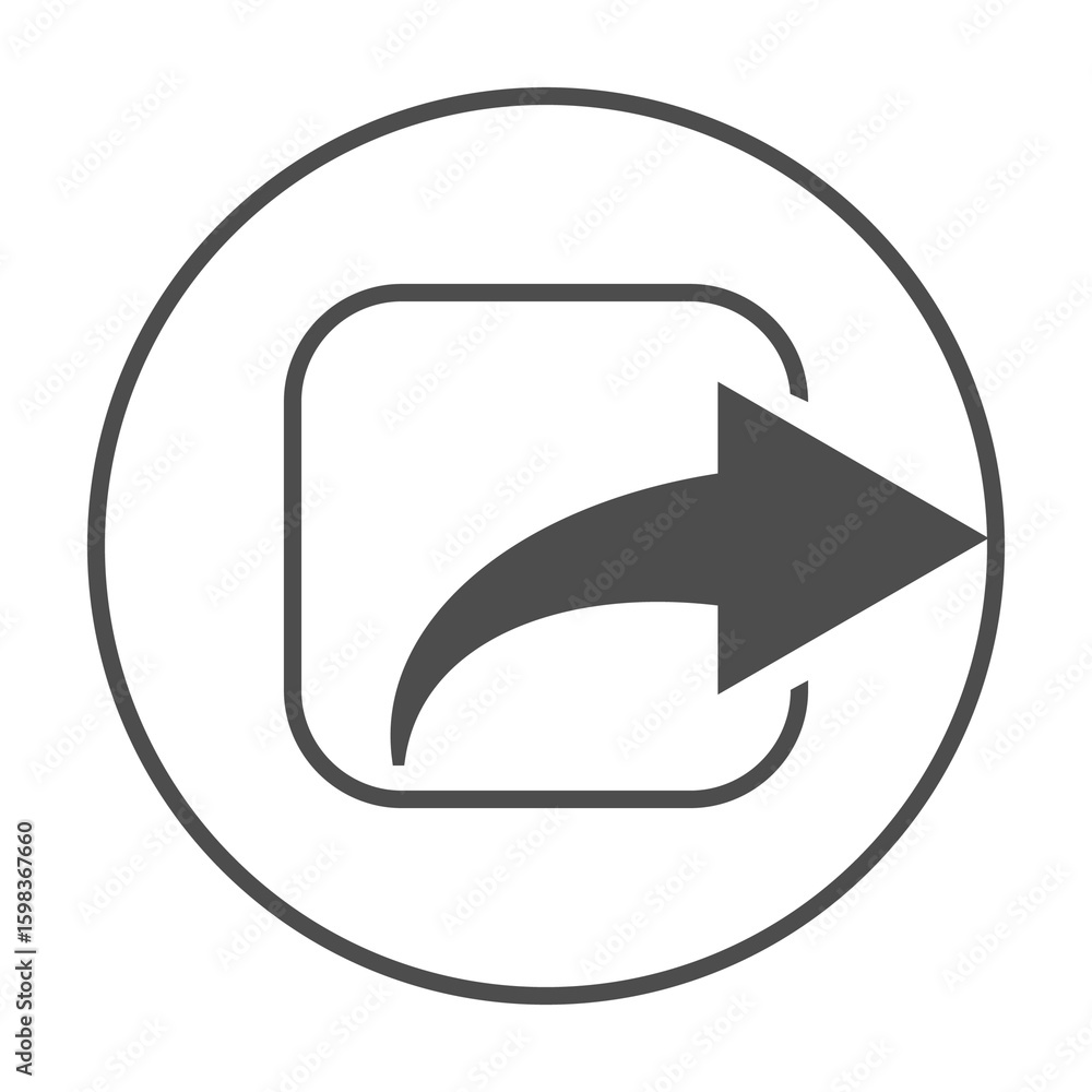 Poster export or share icon with arrow in rounded square within circle, minimalist black outline symbol for
