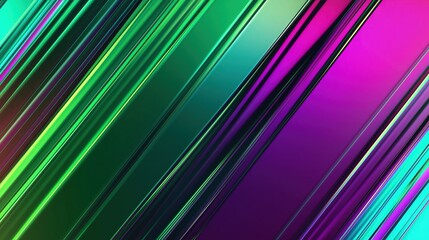 A bold gradient of neon green, purple, and electric blue, creating sharp, dramatic contrasts in color. The texture is sleek and glossy, almost like a high-tech digital surface. 