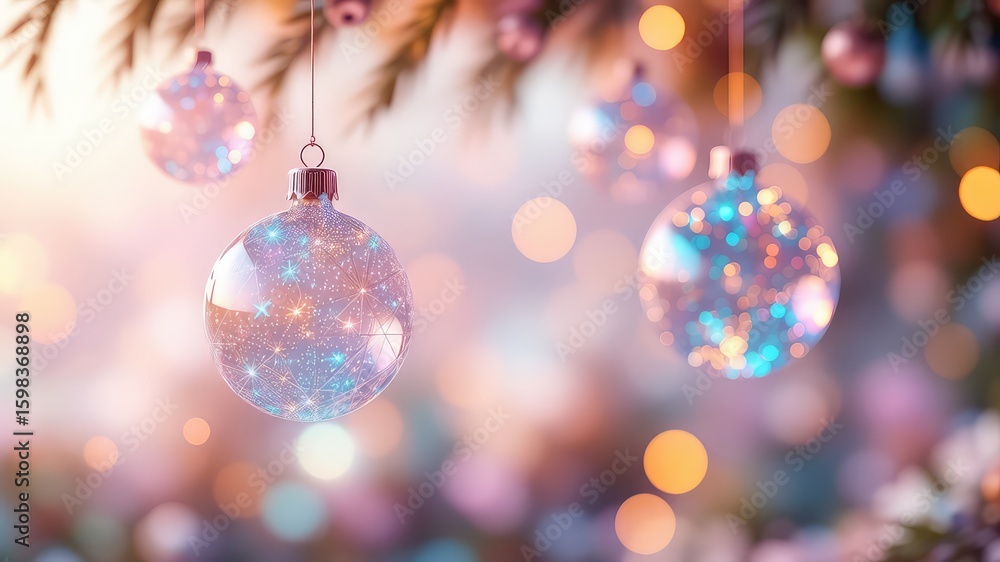 Poster elegant festive ornaments hang gracefully from branches, creating a shimmering spectacle of soft lig