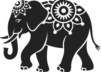 Elegant elephant silhouette with mandala art, intricate vector design for cultural, spiritual, decorative artwork, flat illustration, artistic animal concept