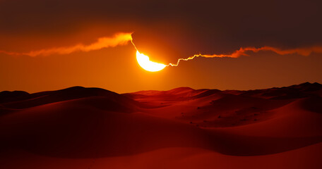 Sand dunes in the Sahara Desert at amazing sunrise, Merzouga, Morocco - Orange dunes in the desert...