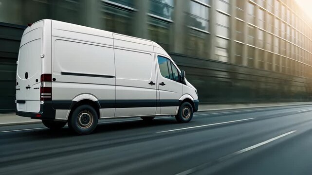 A delivery van navigates bustling city streets, highlighting the importance of quick and reliable transport services throughout the day