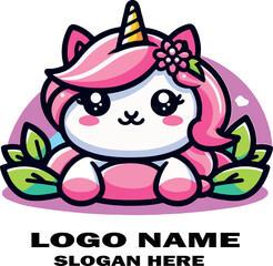 Unicornio kawaii logo icon vector .