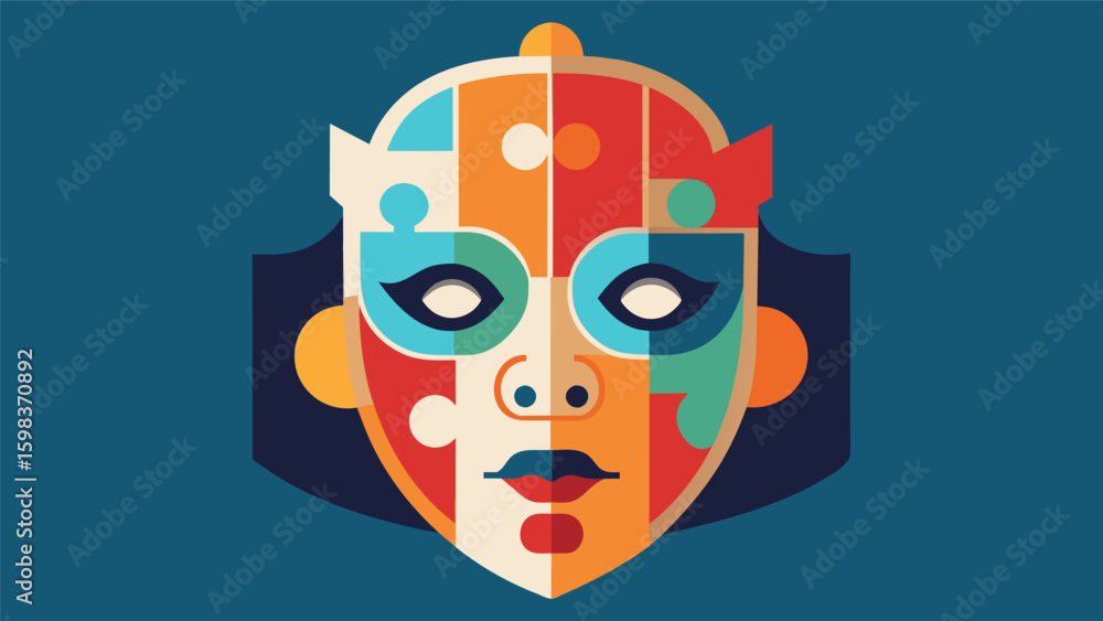 Poster a mask in the form of a puzzle with pieces representing the different layers and complexities of one