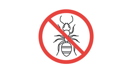 An ant graphic is crossed out with a red circle and diagonal line, indicating a prohibition or pest control concept.