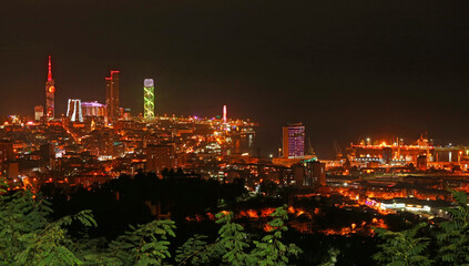 Stunning lit up cityscape at night of Batumi as seen from Anuria mountain viewing platform, Batumi, Georgia