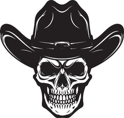 Black and White Cowboy Skull Wearing a Western Style Hat.