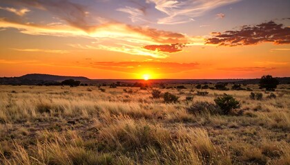Golden sunset over a vast prairie