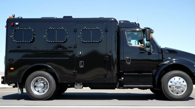 Armored truck on open highway capturing motion and security