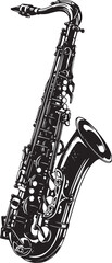Detailed Black and White Vector Illustration of a Saxophone Instrument.