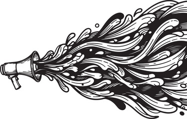 Ornate Megaphone with Abstract Water Splash Design.