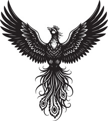 Majestic Black Phoenix with Outspread Wings Detailed Feather Design.