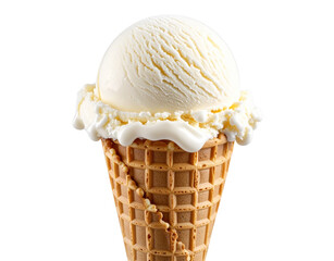  Melting Chocolate Ice Cream Cone Dripping with Glossy Sauce, Close-Up Macro View, Isolated on Transparent Background.