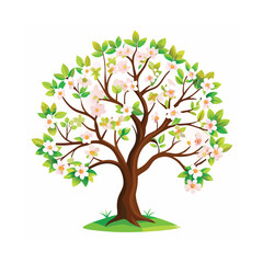 A vibrant spring tree with white apple blossoms, isolated on a white background