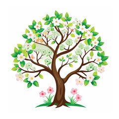 Obraz premium A vibrant spring tree with white apple blossoms, isolated on a white background