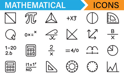 Set of mathematical symbols, including pi, equations, and geometric shapes