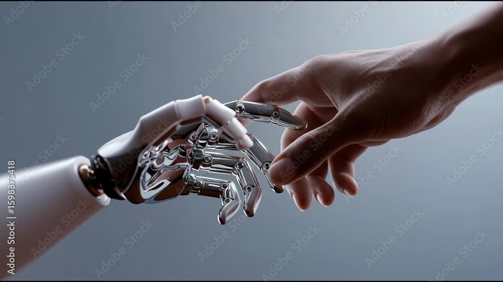 Aufkleber exploring the connection between human and robotic hands in a futuristic interaction