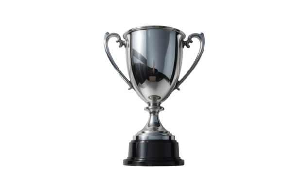 Silver trophy cup award champion achievement victory success competition prize isolated on black background isolated on tranparent background