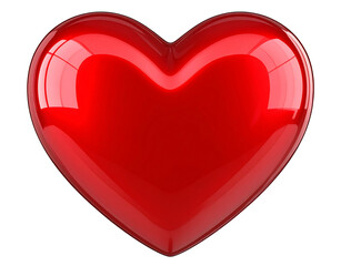  - Glossy 3D Red Heart with Soft Reflections and Smooth Surface, Front View, Isolated on Transparent Background.