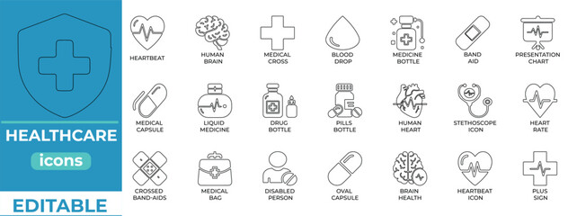 Clean, modern healthcare vector icons for medical industry use
