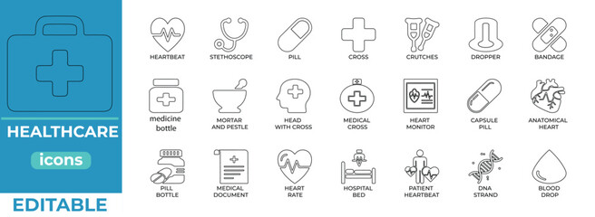 Clean, modern healthcare vector icons for medical industry use