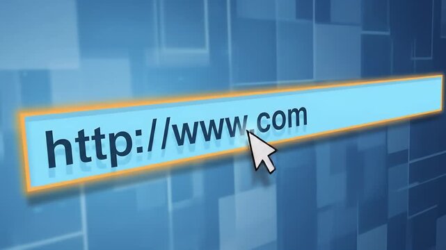 Stylized browser bar with http www com text and pointer over digital interface background