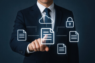 Businessman with cloud storage and data security Illustration