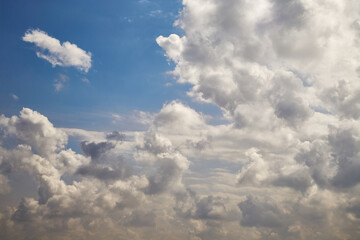 The structure of clouds against a azure sky creates an effect of perspective and movement. A symbol of development, ascendance, and inner growth.