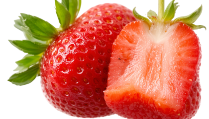 Fresh strawberries close up macro photography food photography fruit strawberry dessert red berry sweet fruit isolated on tranparent background
