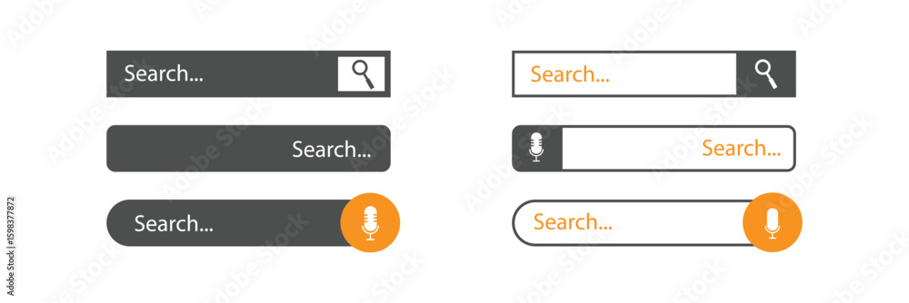 Poster collection of modern search bar ui elements in various styles and shapes with magnifying glass icon 