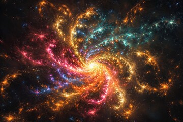 Obraz premium Cosmic explosion showcasing vibrant colors and swirling particles in deep space