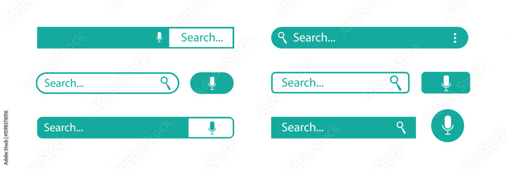 Poster collection of modern search bar ui elements in various styles and shapes with magnifying glass icon 