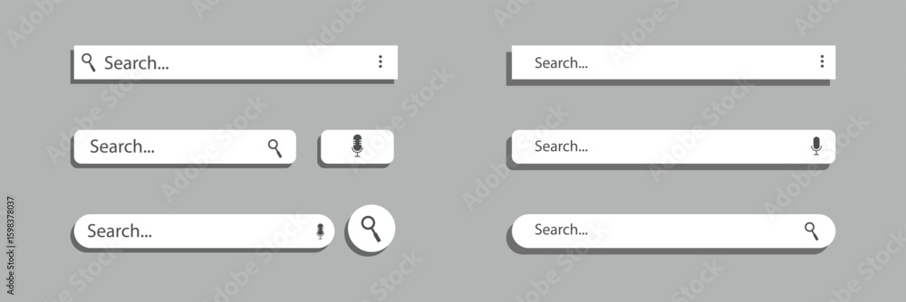 Poster collection of modern search bar ui elements in various styles and shapes with magnifying glass icon 