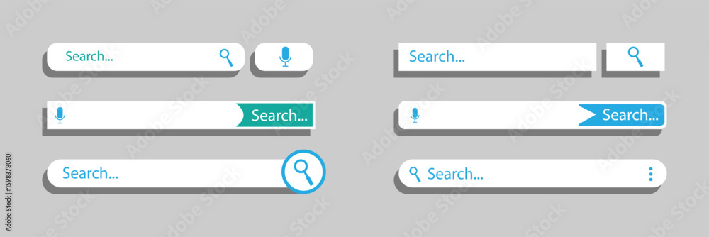 Poster collection of modern search bar ui elements in various styles and shapes with magnifying glass icon 