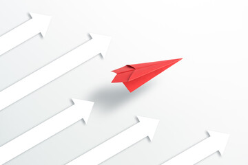 Red paper plane with arrow up, Business competition concept.