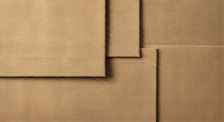 Fototapeta premium An overhead shot showcasing multiple overlapping layers of natural, textured beige fabric, possibly burlap or canvas, creating a warm, inviting, and subtly abstract background. The intricate weave and